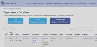 Screenshot of table with one material and equipment per experiment