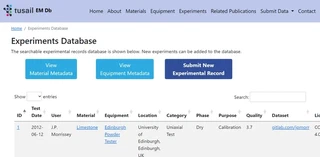 Screenshot of table with one material and equipment per experiment